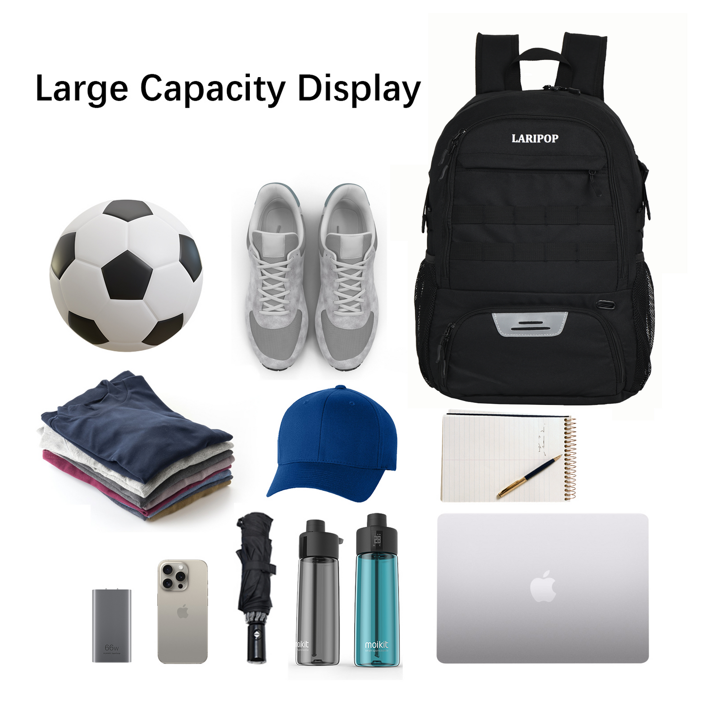 LARIPOP Boys Soccer Bag - Soccer Backpack, Colorful Waterproof Sports Bag Suitable for Volleyball, Basketball Accessories, Large Capacity Equipment Bag Gifts, with Ball Compartment and Laptop Compart