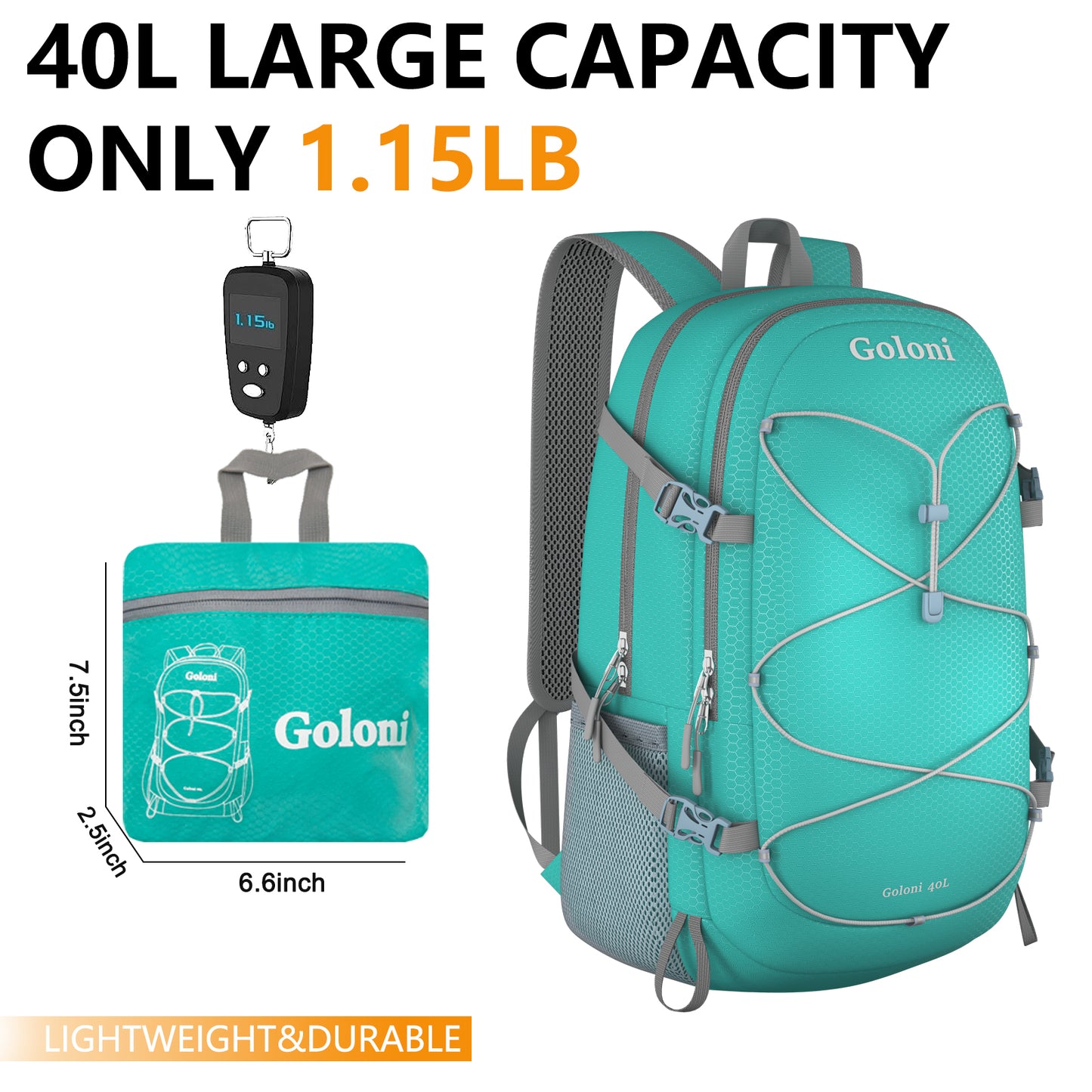 Goloni Hiking Backpack Bag,40L Ultra Lightweight Packable Backpack,Water Resistant Foldable Backpack for Travel Camping Outdoor