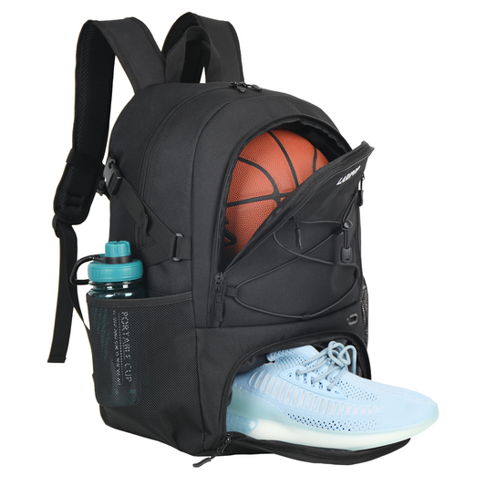 LARIPOP | Large Basketball Backpack Bag Sports with Separate Ball holder & Shoes Compartment Fit 14+ Shoe, Boys Girls Woven,Best for Basketball, Soccer, Volleyball, Swim, Gym, Travel Youth And Adult