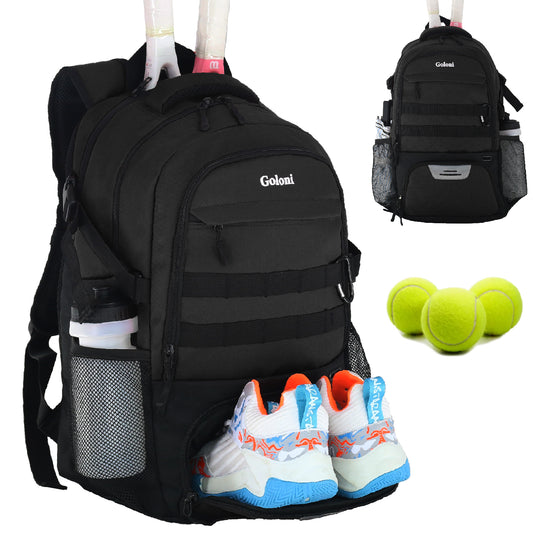 Goloni Large Tennis Backpack bag For Men & Women ，Hold 2 Rackets Have Shoe Space for Pickleball, Squash, Badminton, Soccer, Basketball & Football Backpack Bag