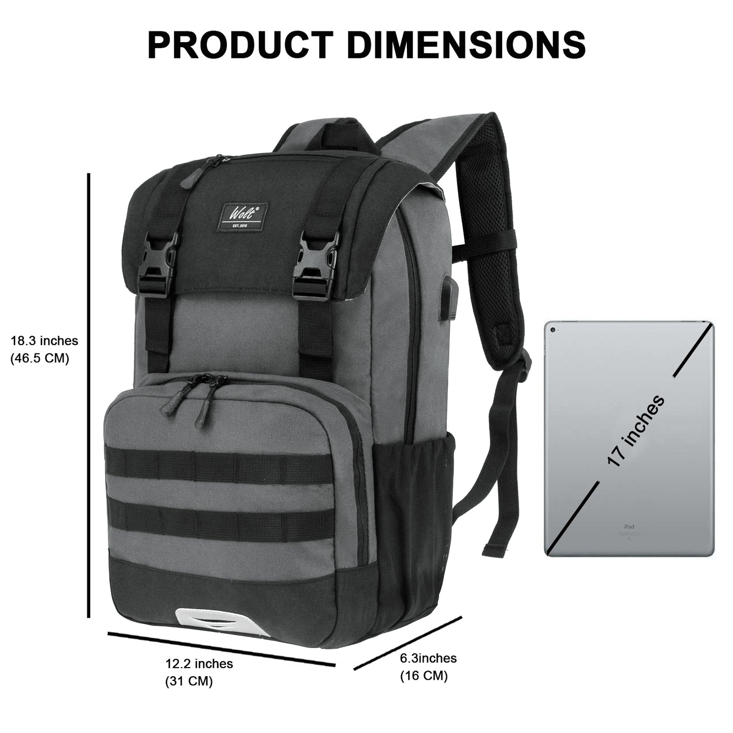 WOLT | Travel Laptop Backpack for Men/Women,College Backpack Flight Approved with USB Charging Port
